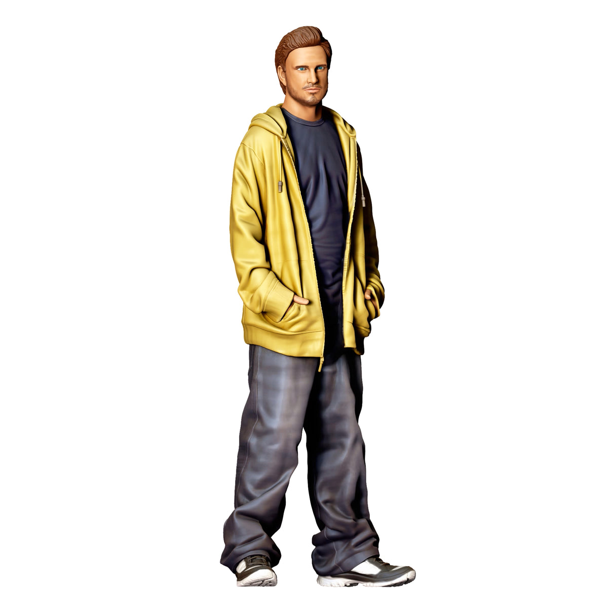 Stehende Figur: Mann mit Kapuzenjacke & T-Shirt (Ref. Nr. 510) - Designer-Farbdarstellung