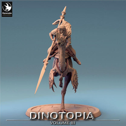 Foto del prodotto Tabletop 28mm Lord of the Print (LotP) 0: Miniatura Tabletop: Oviraptor Raptor‑Reiter con lancia, Saurierreiter Skirmisher, leggera cavalleria nomade (24_06_D4)