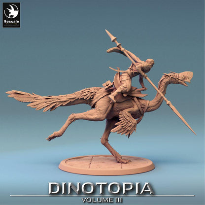 Foto del prodotto Tabletop 28mm Lord of the Print (LotP) 0: Miniatura Tabletop: Oviraptor Raptor‑Reiter con lancia, Saurierreiter Skirmisher, leggera cavalleria nomade (24_06_D4)