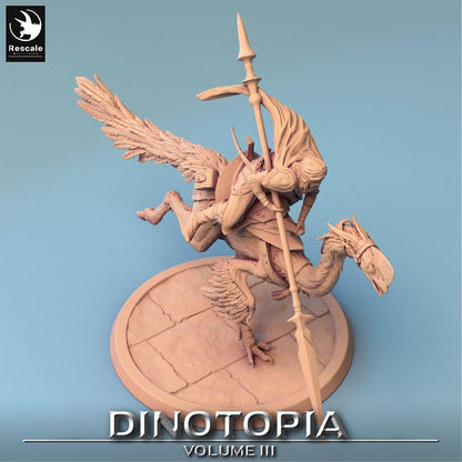 Foto del prodotto Tabletop 28mm Lord of the Print (LotP) 0: Miniatura Tabletop: Oviraptor Raptor‑Reiter con lancia, Saurierreiter Skirmisher, leggera cavalleria nomade (24_06_D4)