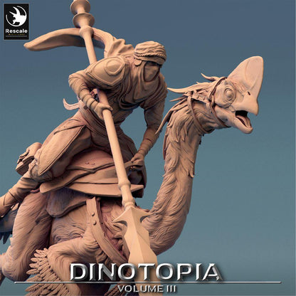 Foto del prodotto Tabletop 28mm Lord of the Print (LotP) 0: Miniatura Tabletop: Oviraptor Raptor‑Reiter con lancia, Saurierreiter Skirmisher, leggera cavalleria nomade (24_06_D4)