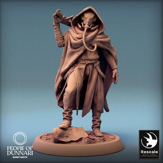 Produktfoto Tabletop 28mm Lord of the Print (LotP) 0: Sci‑Fi Figur: Wasteland‑Ranger, Nomaden‑Scout mit Gewehr, maskierter Scharfschütze (Zephyr Sandrider Chief) (24_03_G1)