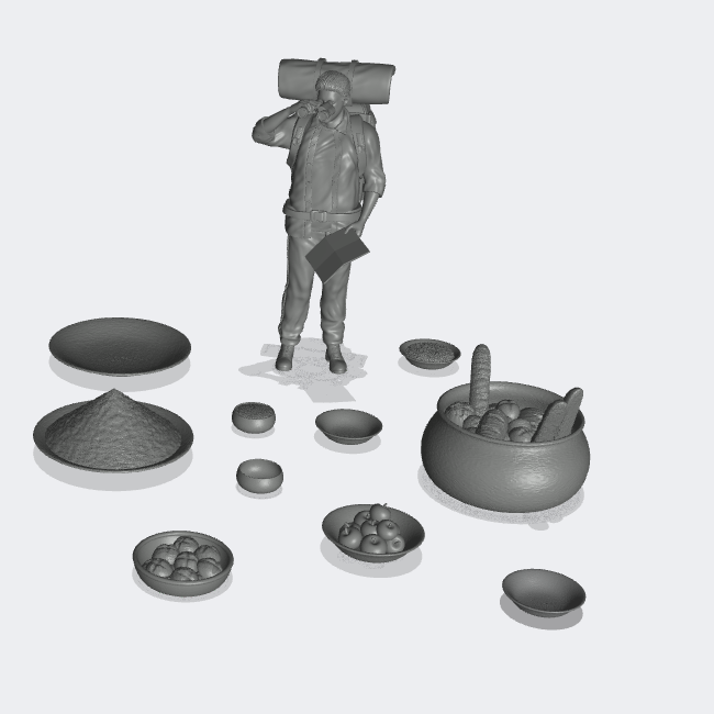 Produktfoto Miniatur Möbel, Einrichtung Diorama und Modellbau  0: Zu Tisch: 10 Teller und Schüsseln mit Brot, Korn und Obst