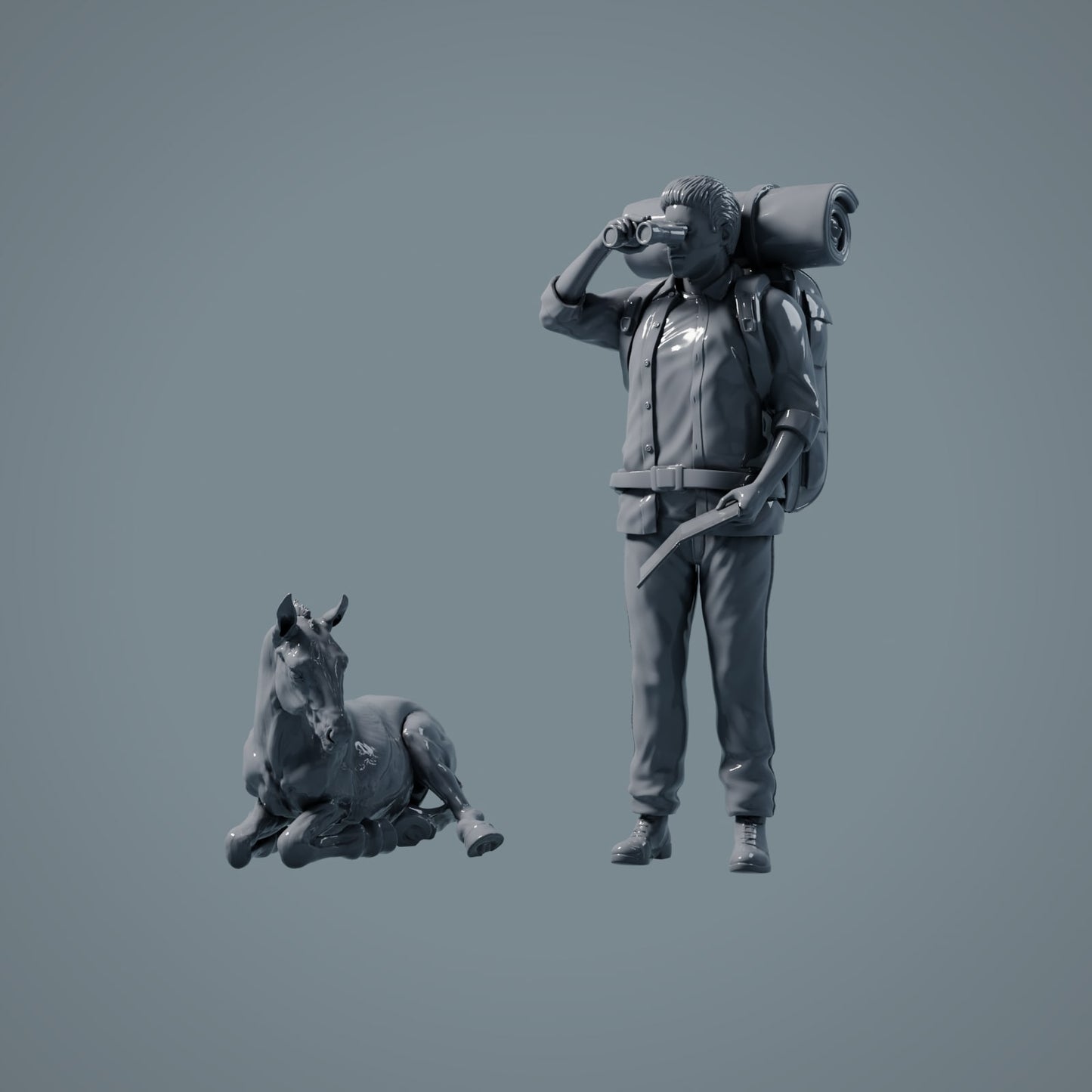 Figura de Animal de Fazenda: 2 Potros - cavalo em pé e cavalo deitado (a017)