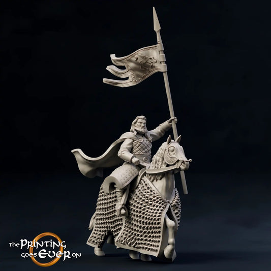 Produktfoto mittelalterliche historische Figur 75mm Scale The Printing Goes Ever On (TPGEO)  0: Mittelalterliche Figuren Banner Träger Reiter - 75mm Modelle - Königliche Familie