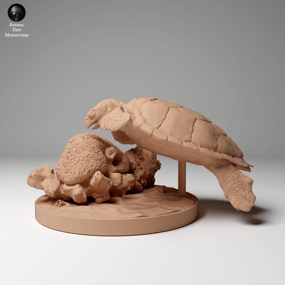 Zdjęcie produktu figurki zwierzęcej Animal Den Miniatures 0: figurka zwierzęca morskiego: prawdziwy żółw szylkretowy - żerujący (24_05_04)