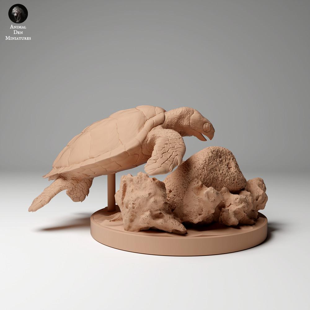 Zdjęcie produktu figurki zwierzęcej Animal Den Miniatures 1: Morska figurka zwierzęca: żółw szylkretowy - żerujący (24_05_04)