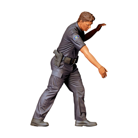 Gehende Figur: Polizist in Uniform mit Dienstgürtel & erhobenem Arm (Ref. Nr. 501) - farbige Einzelansicht