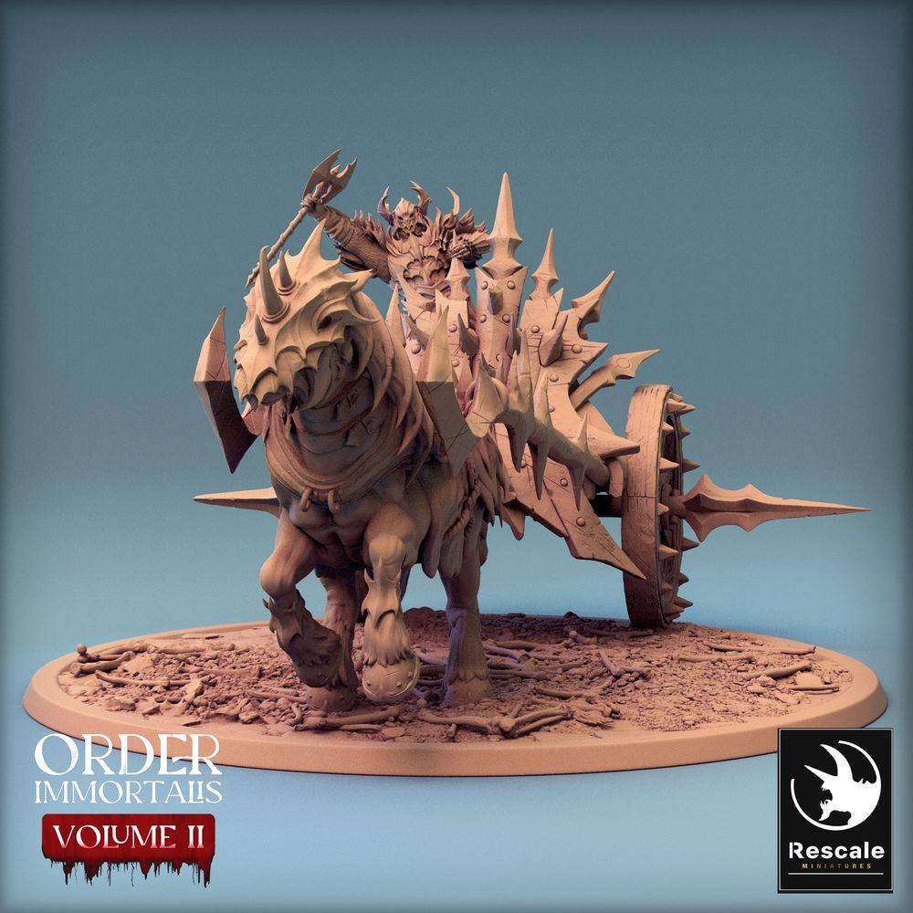 Produktfoto Tabletop 28mm Lord of the Print (LotP) 0: Tabletop Miniatur: Dunkler Warlord auf Streitwagen, Dämonenritter mit Gleve, Elite-Anführer der Kavallerie (24_02_L)