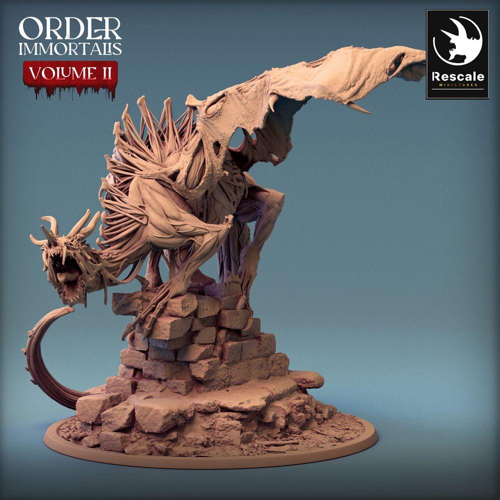Produktfoto Tabletop 28mm Lord of the Print (LotP) 0: Tabletop Miniatur: Untoter Drache auf Ruinen-Base, Knochenwyrm Bone Dragon, Boss-Monster - Immortalis Dragon Guard (24_02_D2)