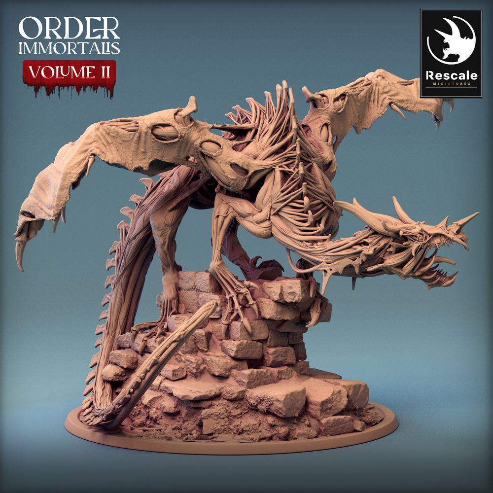 Produktfoto Tabletop 28mm Lord of the Print (LotP) 0: Tabletop Miniatur: Untoter Drache auf Ruinen-Base, Knochenwyrm Bone Dragon, Boss-Monster - Immortalis Dragon Guard (24_02_D2)