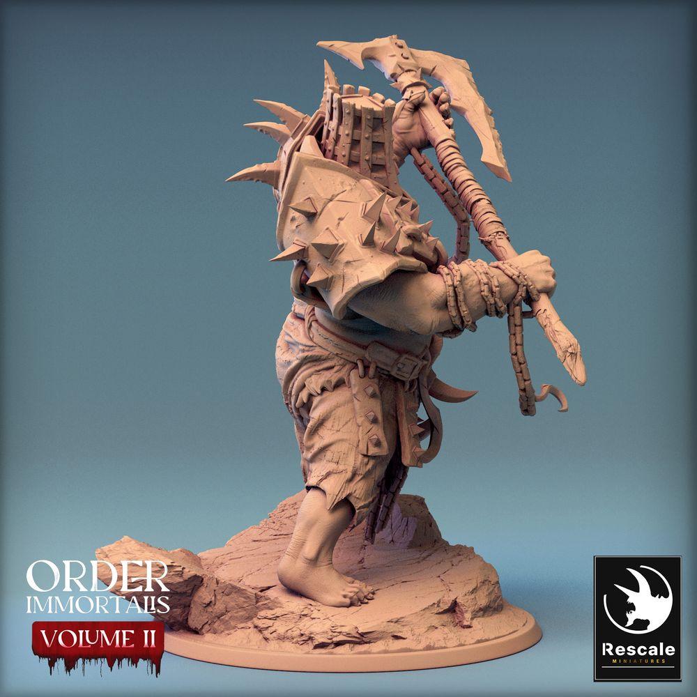 Produktfoto Tabletop 28mm Lord of the Print (LotP) 0: Fantasy Figur: Oger-Kriegsherr / Barbarischer Berserker mit Hellebarde - Eradicus Attack (24_02_F1)