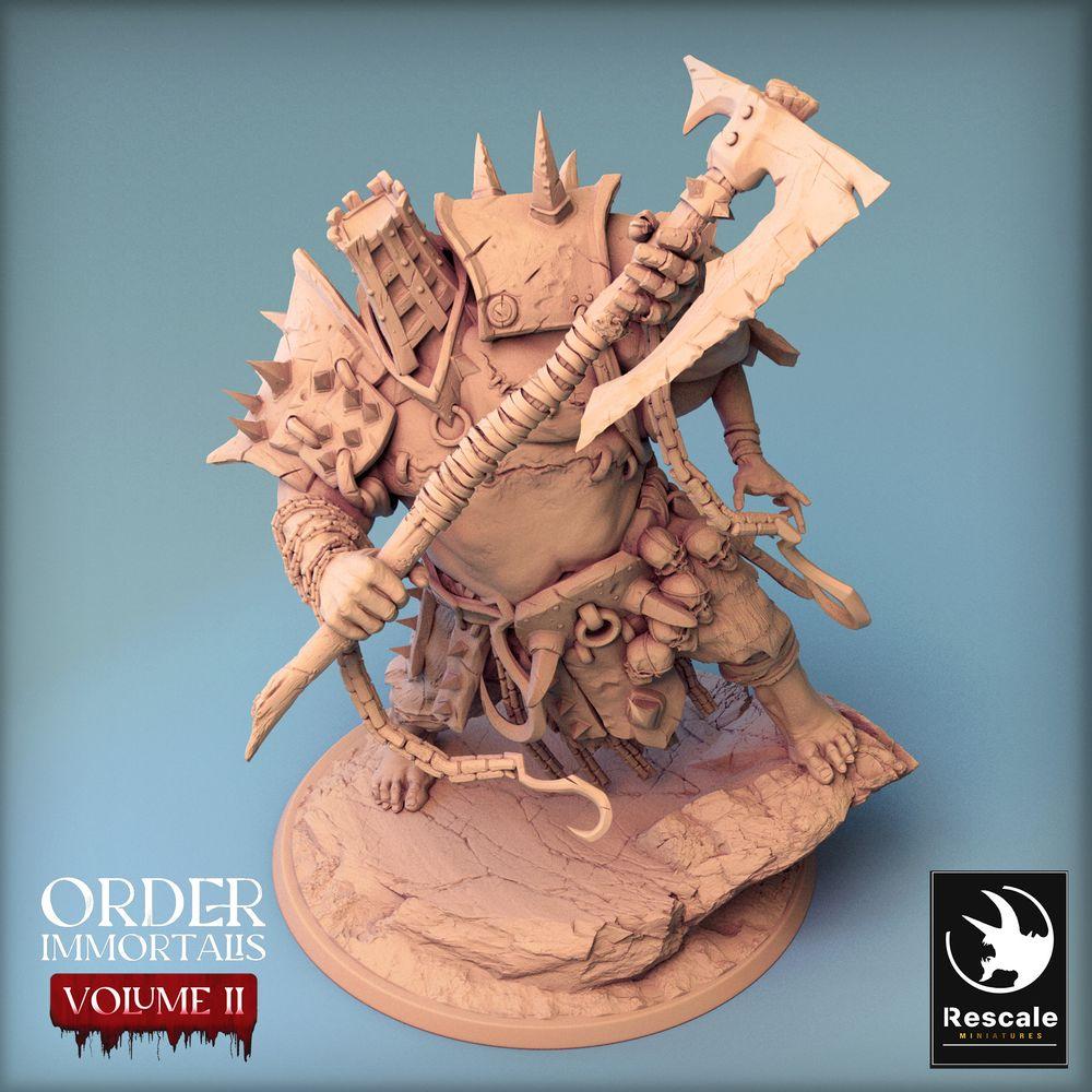 Produktfoto Tabletop 28mm Lord of the Print (LotP) 0: Fantasy Figur: Oger-Kriegsherr / Barbarischer Berserker mit Hellebarde - Eradicus Attack (24_02_F1)