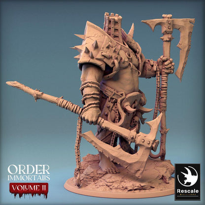 Foto do produto Tabletop 28mm Lord of the Print (LotP) 0: Figura de Fantasia: Eradicus, Senhor da Guerra Bárbaro Berserker com Machado de Duas Mãos, Lutador com Capacete de Gaiola, Miniatura de Chefe (24_02_F3)