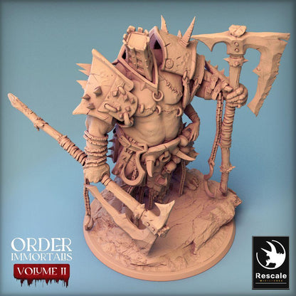 Foto do produto Tabletop 28mm Lord of the Print (LotP) 0: Figura de Fantasia: Eradicus, Senhor da Guerra Bárbaro Berserker com Machado de Duas Mãos, Lutador com Capacete de Gaiola, Miniatura Boss (24_02_F3)