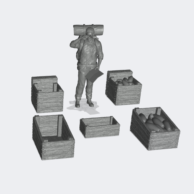 Produktfoto Miniatur Möbel, Einrichtung Diorama und Modellbau  0: Markt und Bazar: 5 Kisten, Obstkisten - leer und mit Früchten