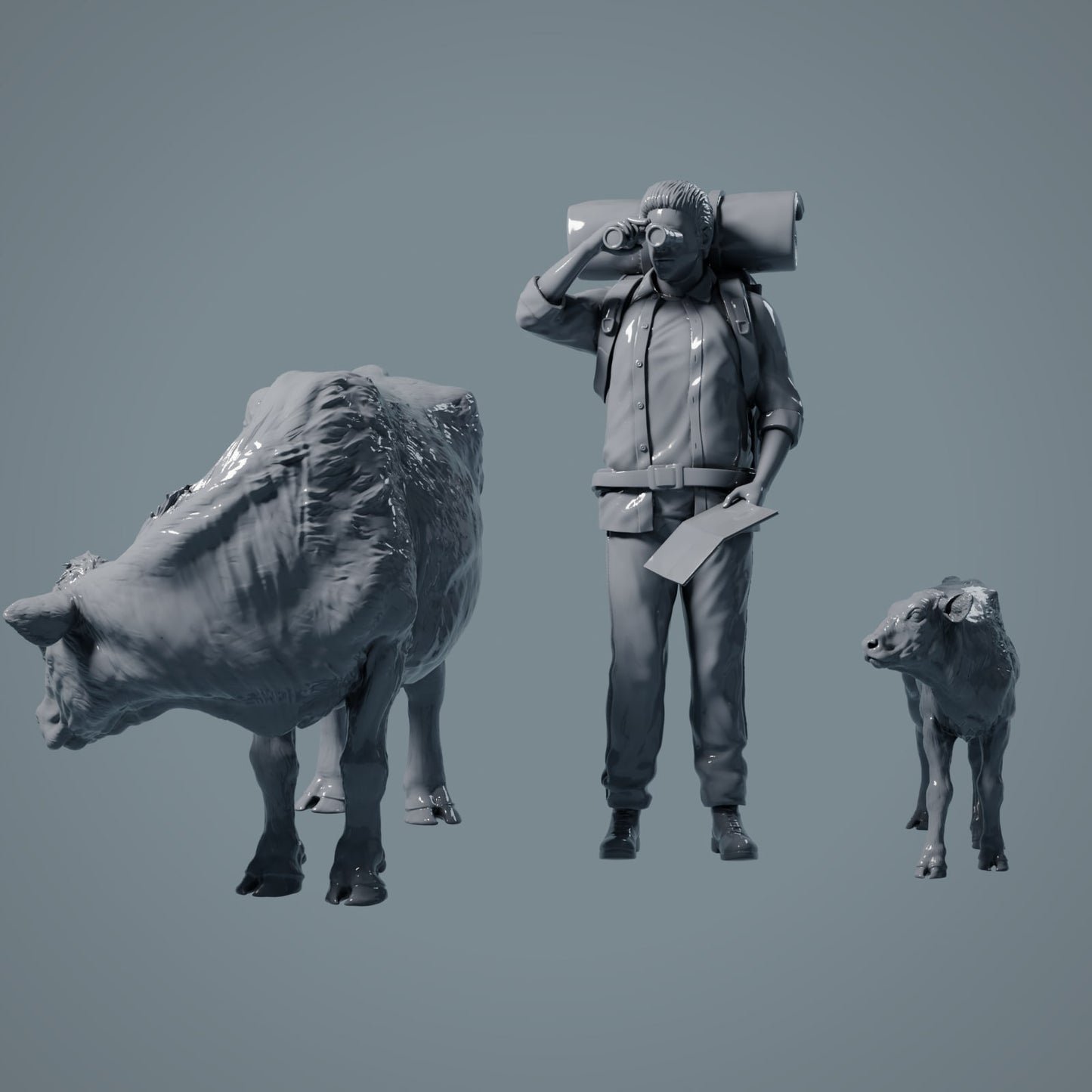 Farm zvířecí figurka: Kráva a tele 2 - Red Devon Cow (a032)