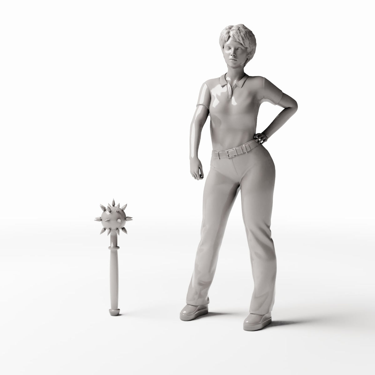 MyPortal Studios, Mittelalterliche Schmiede: 3 Waffen - Morgenstern, Dolch und Schwert, Modell 1415: mit menschlicher Figur als Größenvergleich im Maßstab 1:35