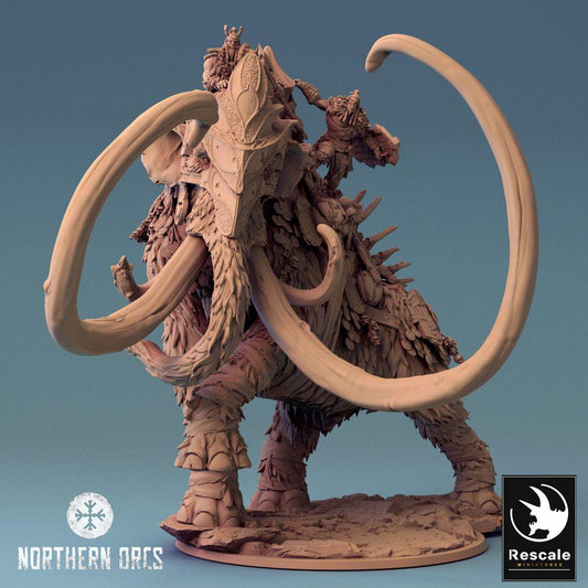 Produktfoto Tabletop 28mm Lord of the Print (LotP) 0: Tabletop Miniatur: Kriegsmammut, Frost-Mammut mit Howdah und Bestienreitern, War Mammoth Belagerungsbestie (24_04_X)