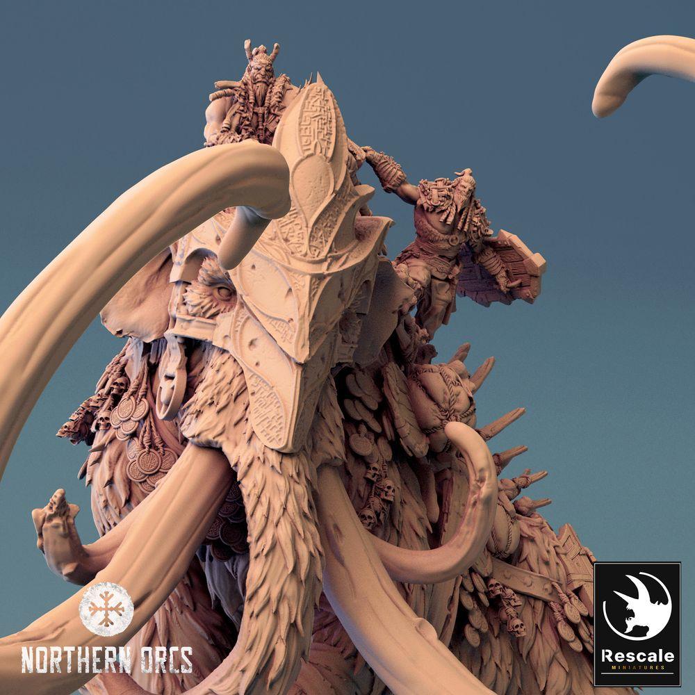 Product photo Tabletop 28mm Lord of the Print (LotP) 0: Tabletop miniature: War Mammoth, Frost Mammoth with Howdah and Beast Riders, War Mammoth Siege Beast (24_04_X)