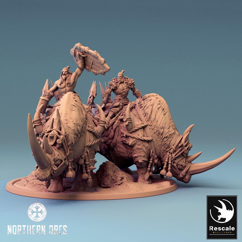 Produktfoto Tabletop 28mm Lord of the Print (LotP) 0: Tabletop Miniatur: Ork Kriegsherr auf Nashorn-Kriegsbestien, Bestienreiter-Gespann, Monsterkavallerie (24_04_D3)