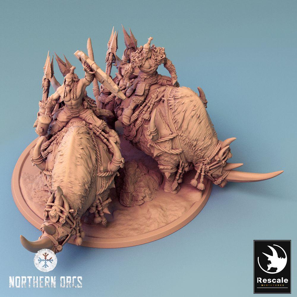 Produktfoto Tabletop 28mm Lord of the Print (LotP) 0: Tabletop Miniatur: Ork Kriegsherr auf Nashorn-Kriegsbestien, Bestienreiter-Gespann, Monsterkavallerie (24_04_D3)