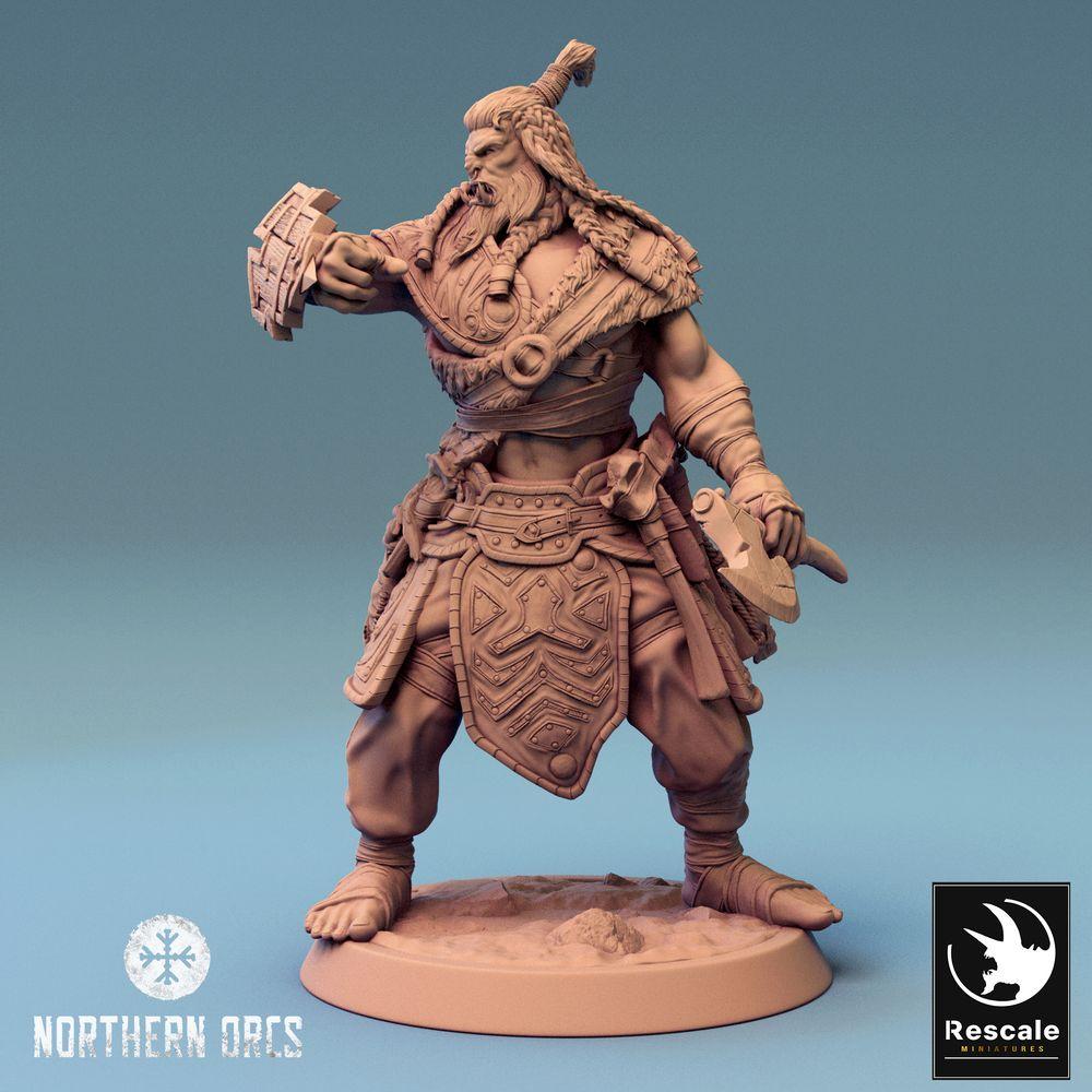 Zdjęcie produktu Tabletop 28mm Lord of the Print (LotP) 0: Miniatura Tabletop: Ork Wojownik/Berserker z hakiem i tarczą skrzyniową, Orc Warrior (24_04_H1)
