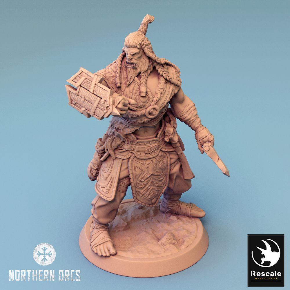 Zdjęcie produktu Tabletop 28mm Lord of the Print (LotP) 0: Miniatura Tabletop: Ork Wojownik/Berserker z hakiem i tarczą skrzyniową, Orc Warrior (24_04_H1)
