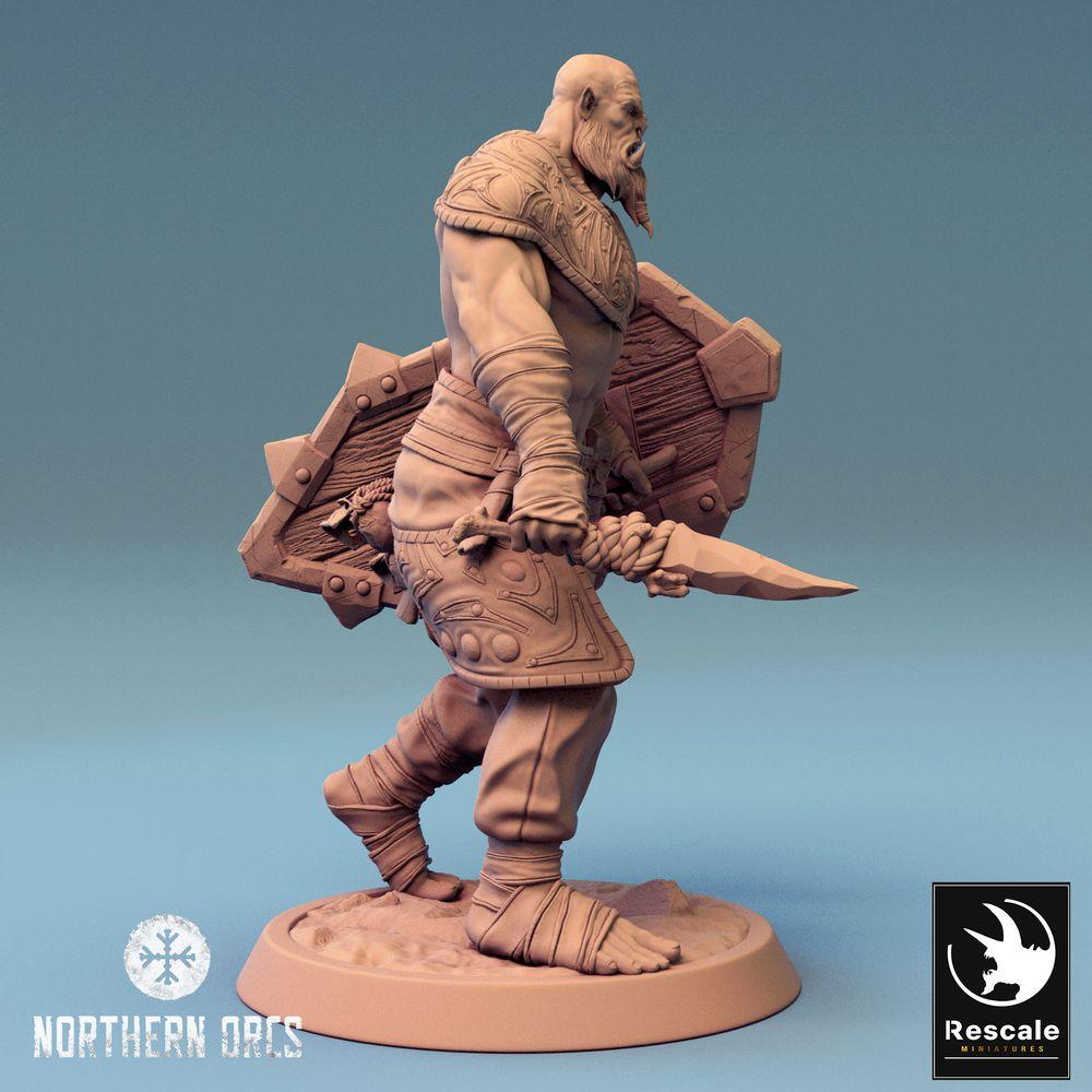 Produktová fotografie Tabletop 28mm Lord of the Print (LotP) 0: Tabletop miniatura: Orkský válečník se štítem - Štítový bojovník, Přední bojovník - Orkský válečník se štítem (24_04_G2)