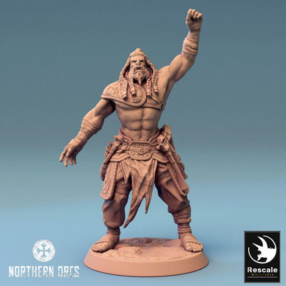 Φωτογραφία προϊόντος Tabletop 28mm Lord of the Print (LotP) 0: Φαντασία Φιγούρα: Ορκ Πολέμαρχος, Αρχηγός στον Πολεμικό Κλήση - Βάρβαρος Πολεμιστής Φυλής (24_04_F2)