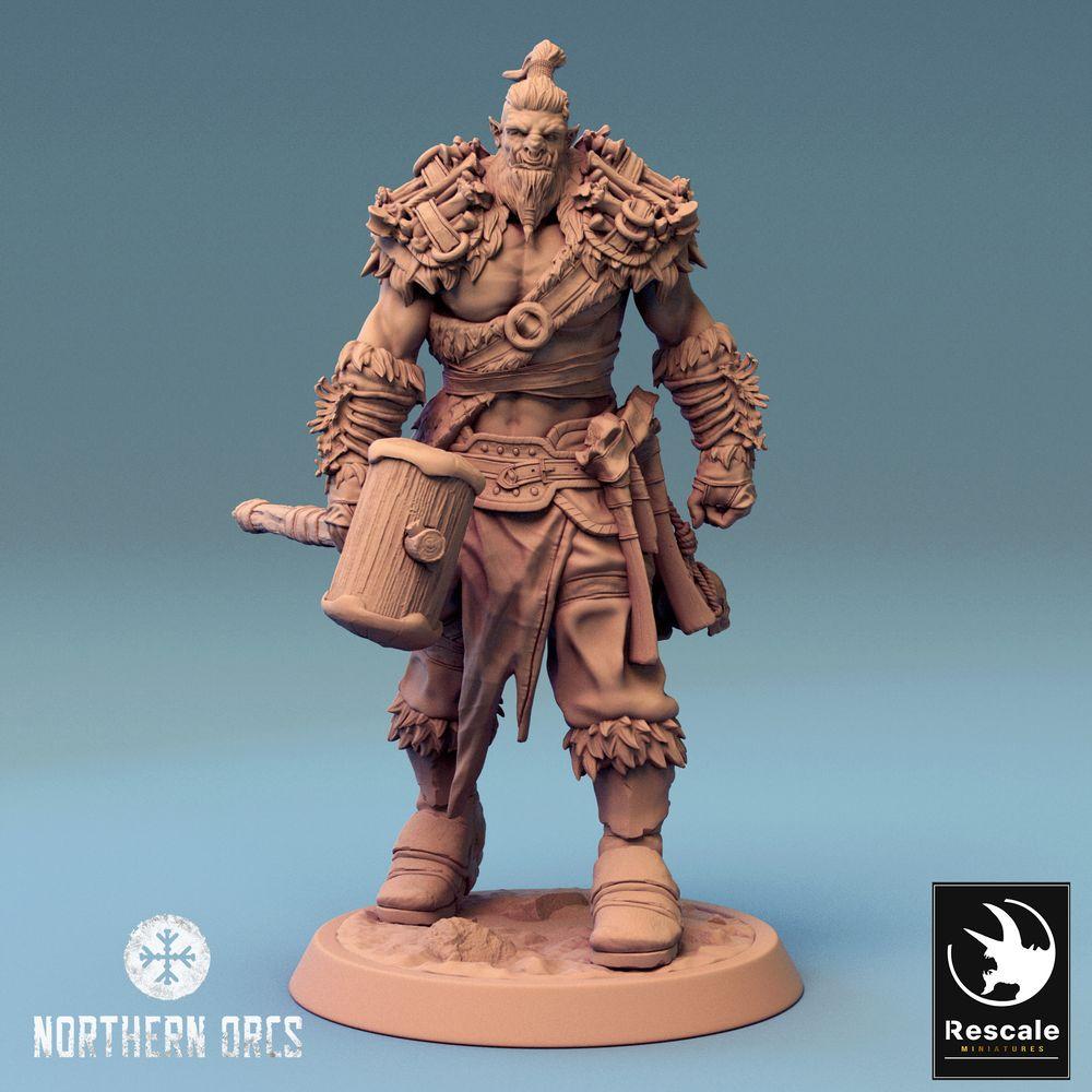 Produktfoto Tabletop 28mm Lord of the Print (LotP) 0: Tabletop Miniatur: Ork Kriegsherr mit Zweihandhammer, Orc Warlord, Stammeschampion (24_04_I2)