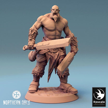Foto del prodotto Tabletop 28mm Lord of the Print (LotP) 0: Figurina Fantasy: Orco Guerriero, Berserker con due spade, Campione Tribale (Orc Dual Wield Warrior) (24_04_J5)