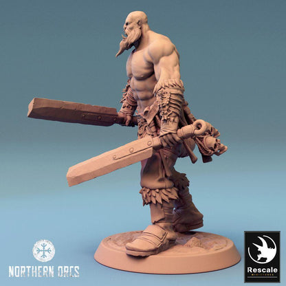 Foto del prodotto Tabletop 28mm Lord of the Print (LotP) 0: Figurina Fantasy: Guerriero Orco, Berserker con due spade, Campione del Tribù (Orc Dual Wield Warrior) (24_04_J5)