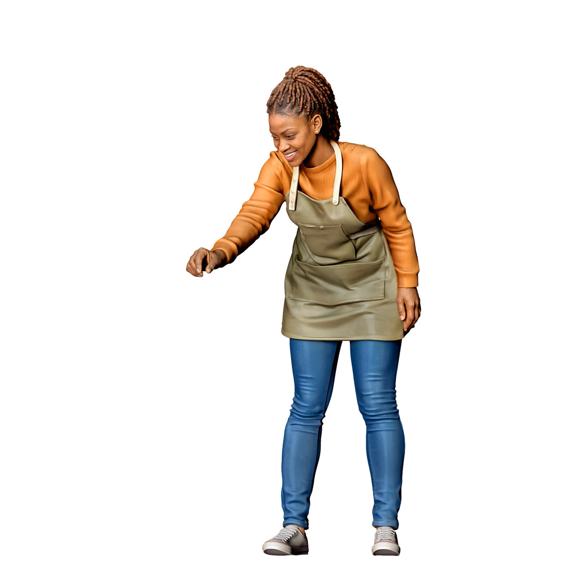 Diorama Modellbau Produktfoto 0: Stehende Figur: Köchin oder Frau am Grill mit Schürze, leicht nach vorne gebeugt (Ref. Nr. 535)