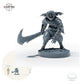 Goblin-Schwertkämpfer – C: Größenvergleich, ca. 32 mm Gesamthöhe inklusive Base und höchstem Teil, mit 32-mm-Referenzfigur.