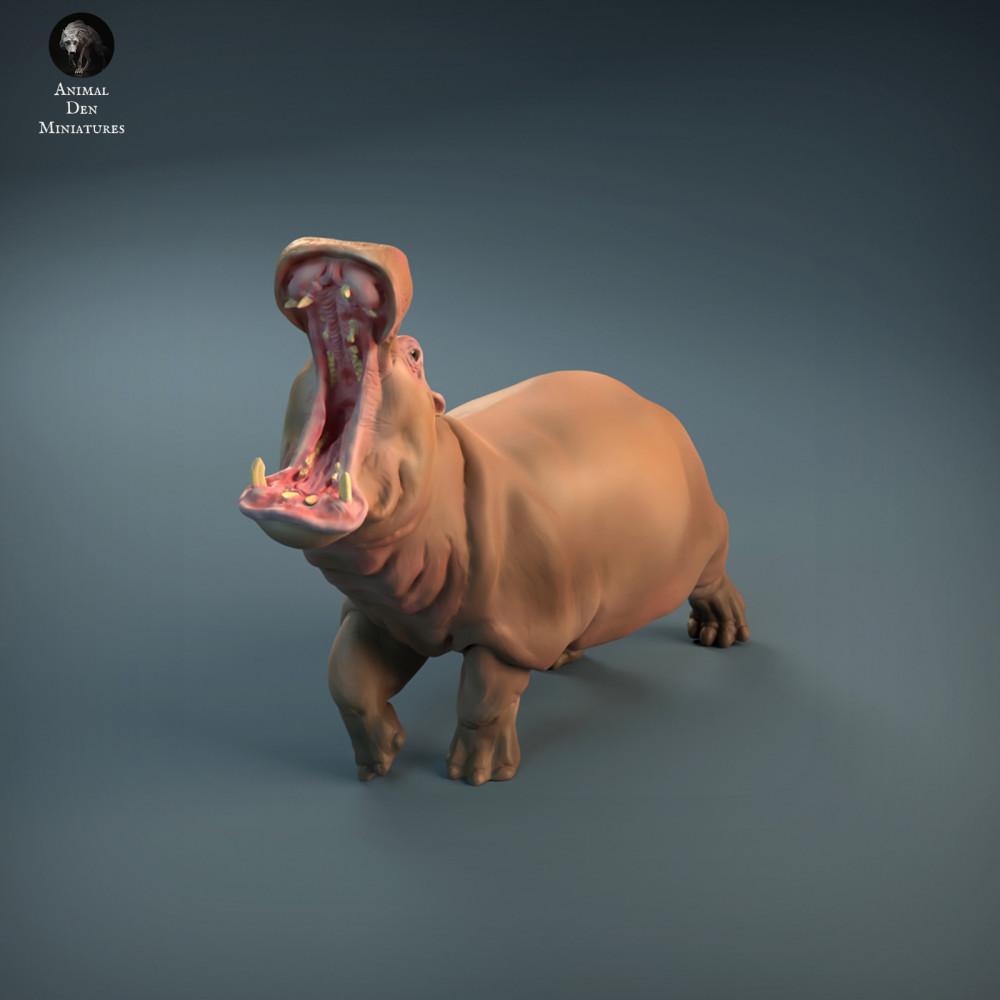 Εικόνα προϊόντος ζωικής φιγούρας Animal Den Miniatures 3: Φιγούρα άγριου ζώου: Θυμωμένος ιπποπόταμος (21_12_04)