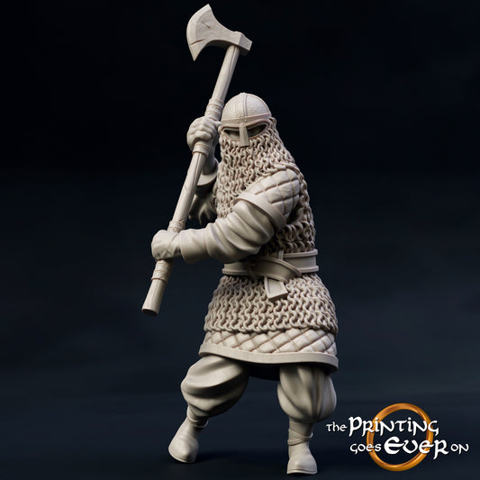 Produktfoto mittelalterliche historische Figur 75mm Scale The Printing Goes Ever On (TPGEO)  0: Mittelalterliche Ritter Figuren Axtkämpfer Krieger der Mark