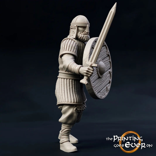 Produktfoto mittelalterliche historische Figur 75mm Scale The Printing Goes Ever On (TPGEO)  0: Mittelalterliche Ritter Figuren Schwertkämpfer - 75mm Modelle - Krieger der Mark