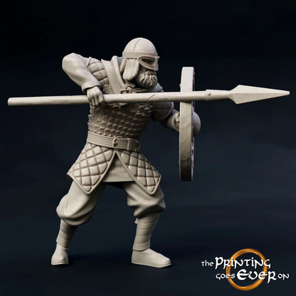 Zdjęcie produktu średniowiecznej figury historycznej w skali 75mm The Printing Goes Ever On (TPGEO) 0: Średniowieczne rycerze figury walczący z włócznią A - modele 75mm - wojownicy Marki