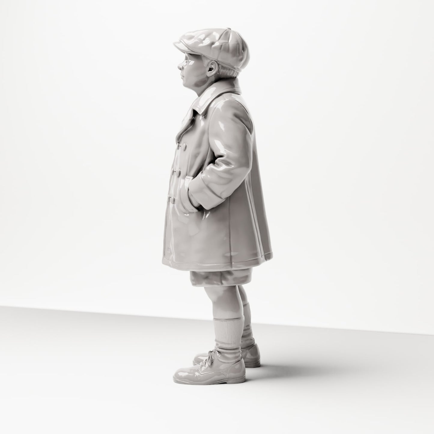 Diorama modelářství produktová fotografie 1: Historická diorama figura: Mladý čekající s čepicí a pláštěm, konec 20. let (sc10)