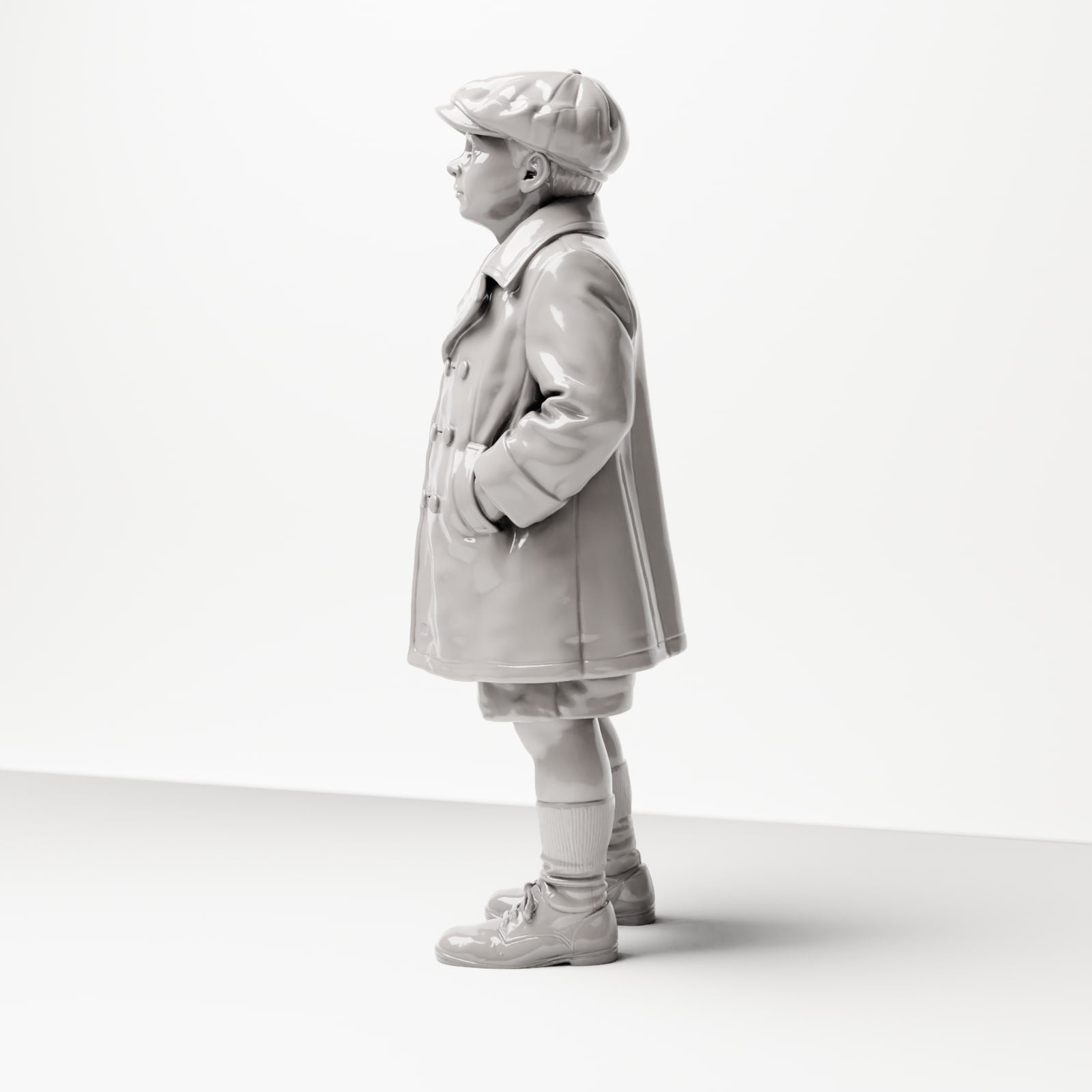 Diorama modelářství produktová fotografie 1: Historická diorama figura: Mladý čekající s čepicí a pláštěm, konec 20. let (sc10)