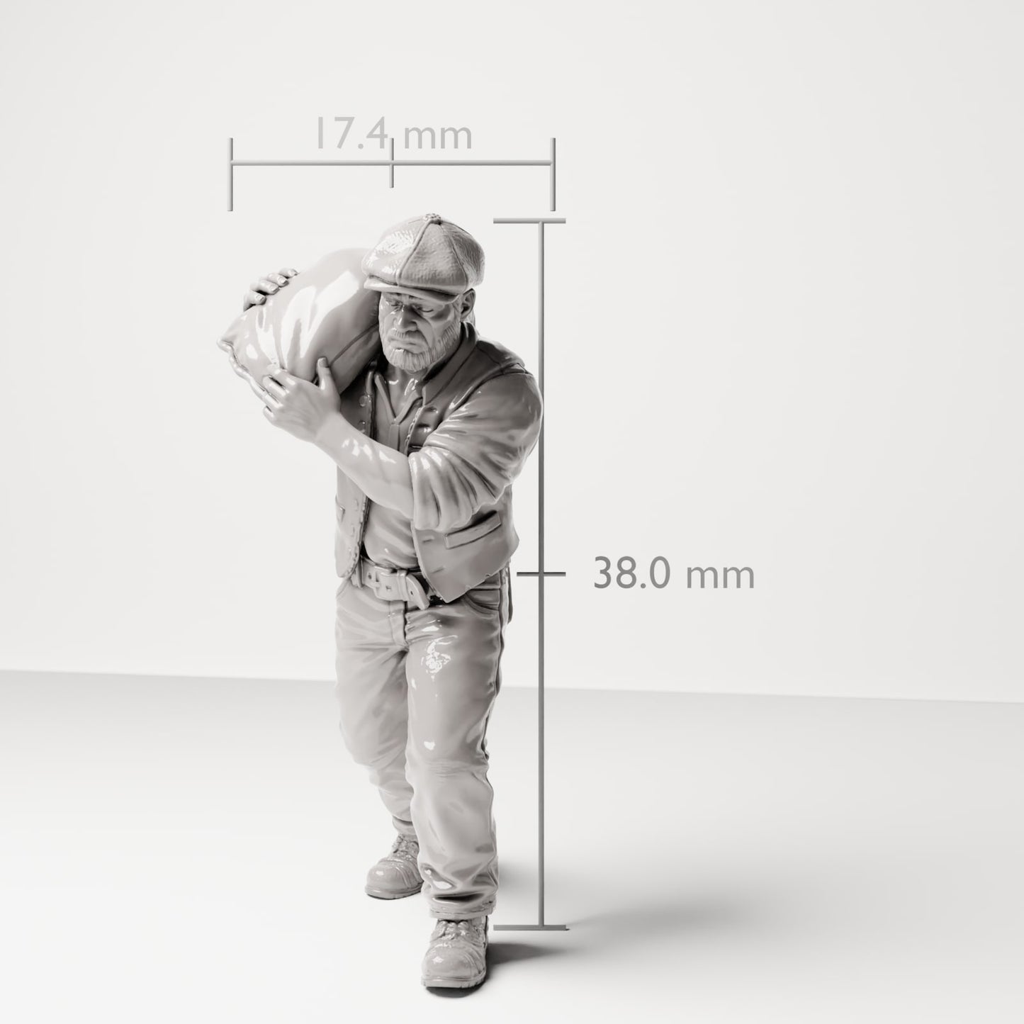 Diorama modelářství - produktová fotografie 6: Historická dioramatická figurka: přístavní dělník s pytlem mouky na rameni (sc13)