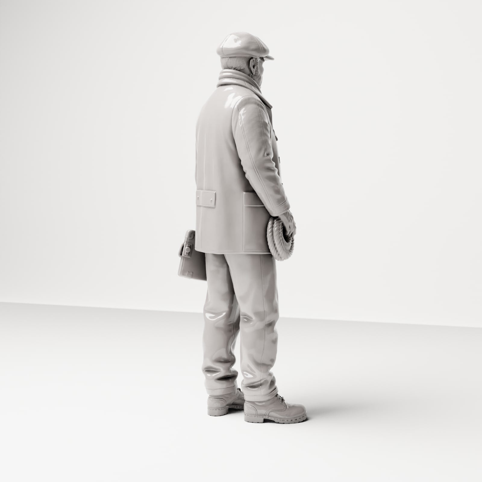Produktová fotografie dioramatického modelu 3: Historická figurka do dioramatu: přístavní předák s nákladovým seznamem, 20.-30. léta 20. století (sc14)