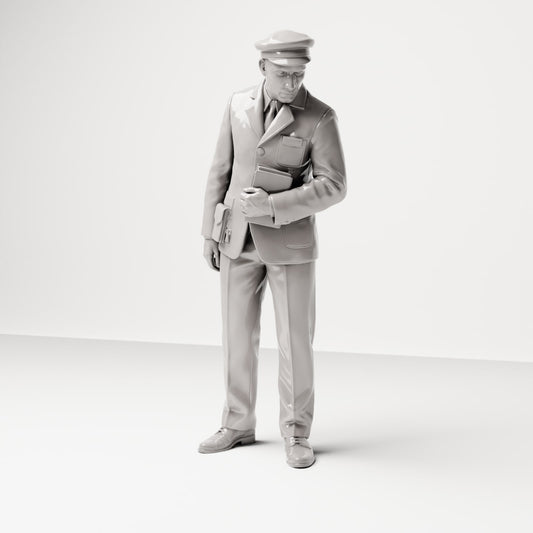 Diorama modelářství produktová fotografie 0: Historická dioramatická figurka: lodní stevard se seznamem cestujících (sc16)