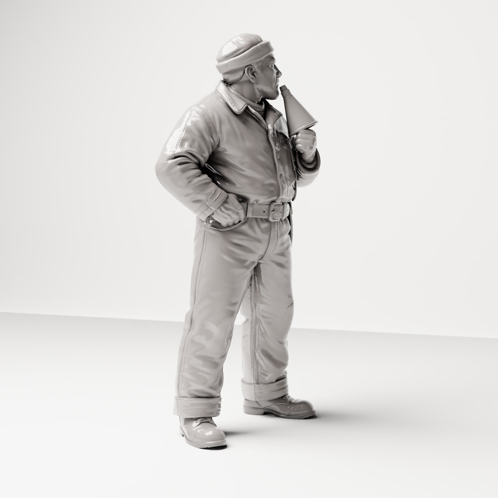 Produktová fotografie dioramatického modelu 4: Historická dioramatická figurka: lodník s mluvítkem z 20.-30. let 20. století (sc18)