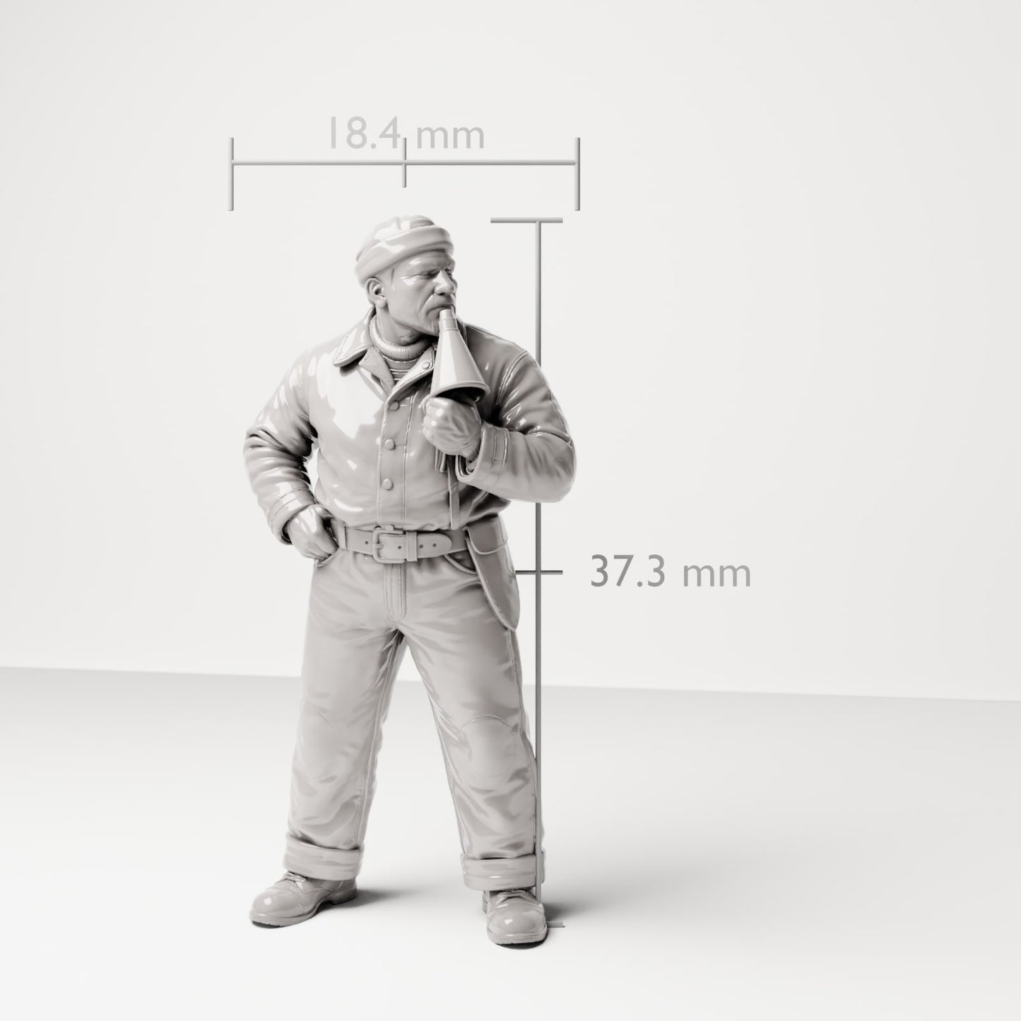 Produktová fotografie dioramatického modelářství 6: Historická dioramatická figurka: lodník s megafonem z 20.-30. let 20. století (sc18)