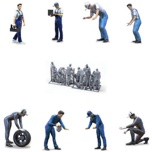 Produktová fotografie dioráma a modelářské miniatury: Sada mechaniků 2, 8 figur.