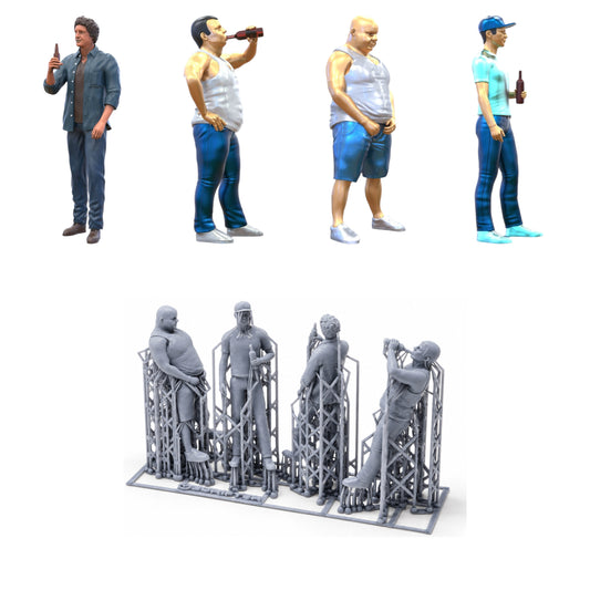 Diorama Figuren-Set: Kneipenabend und Nachtschwärmer (Nr. S125) – STL-geprüfte Übersicht aller enthaltenen unbemalten Resinfiguren