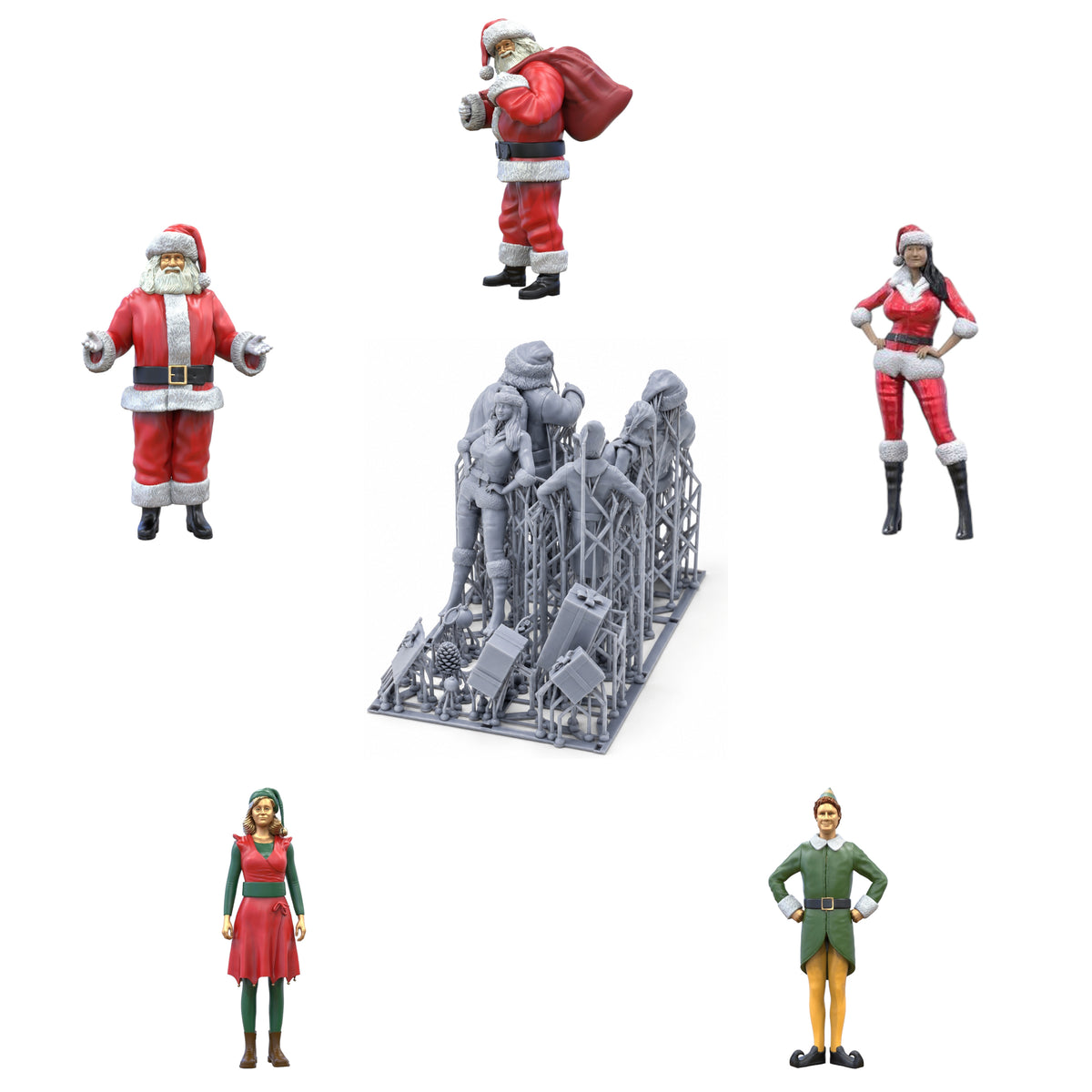 Foto do produto 0: Conjunto de Natal, 5 figuras e 12 presentes, Pai Natal e ajudantes duendes: Tema Natal