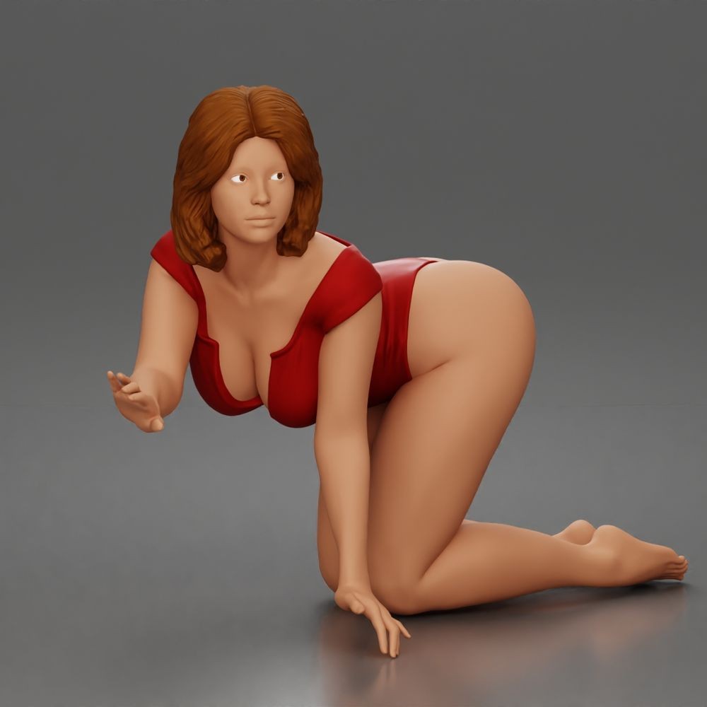 Diorama Modellbau Produktfoto 0: Kniende Figur: Frau im Bodysuit mit vorgeneigtem Oberkörper und Hand am Boden (a175)